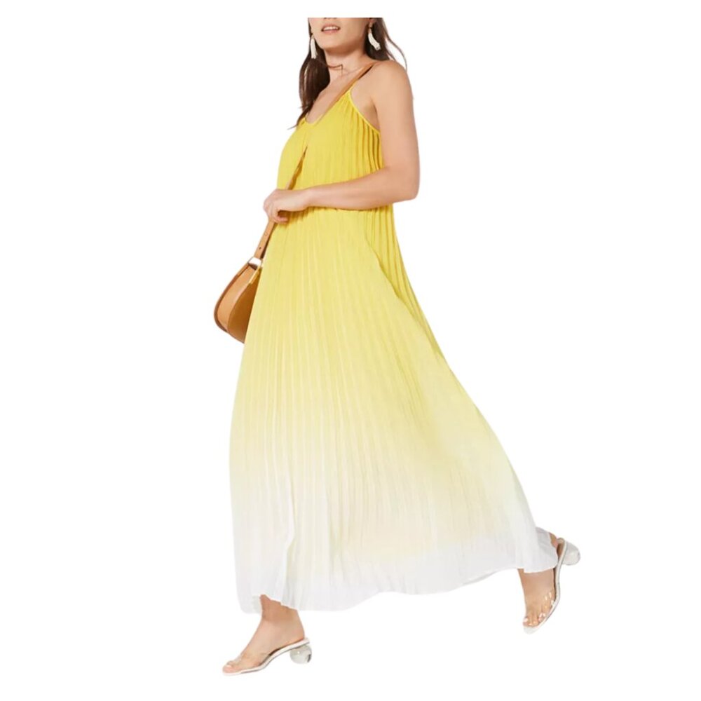 New Bar III Yellow Pleated Ombré Maxi Dress - Medium